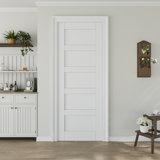 Primed Slab Door 5-Paneled Solid Core Wood Standard Door Without Hardware Kit