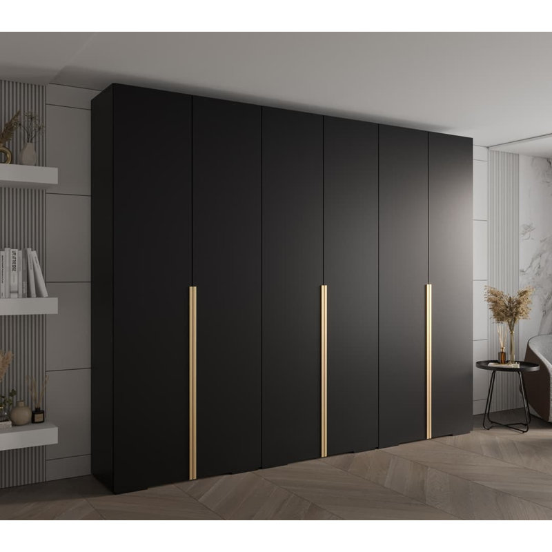 Raphaeel 6 Door Manufactured Wood Wardrobe, Matte Black