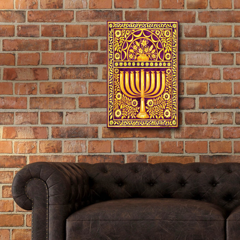 Art mural en verre Winston Porter «Hanukah Menorah On Magenta» par Andrea Strongwater, H 24 po x l 16 po x P 0,2 po