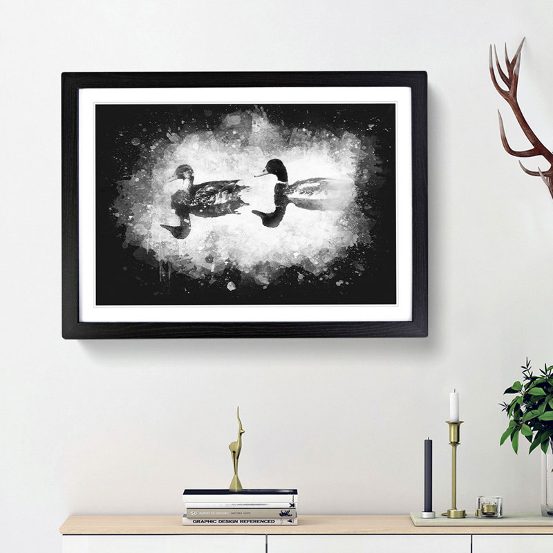 Mallard Ducks - Picture Frame Painting Print, 24cm H x 33cm W x 2cm D, Black Framed