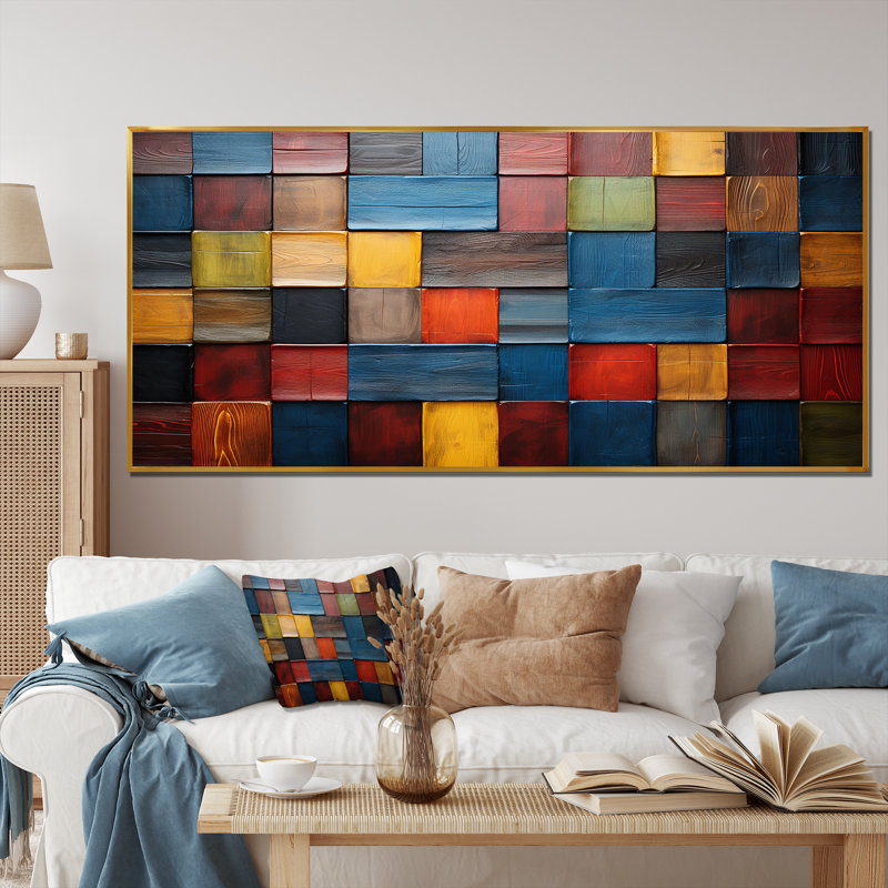 Carreaux colorés de couleurs terre V - art mural mosaïque Boho pour le salon, H 28 po x l 60 po x P 1,5 po