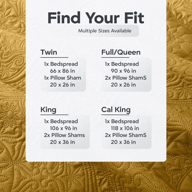 Floral Embossed Quilt Set, Ochre, California King Bedspread + 2 Standard Shams