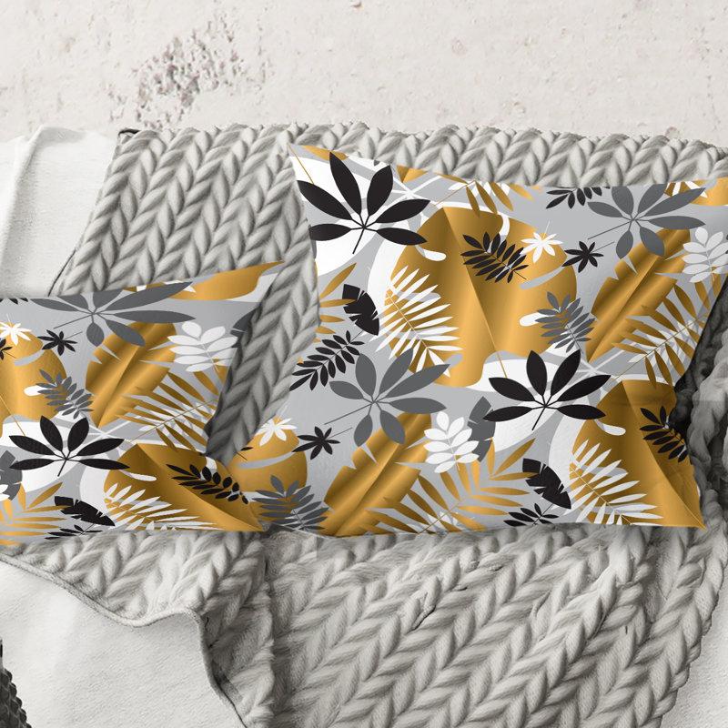 Motif géométrique luxueux de feuillage de jungle - Coussin Mid-Century, 18 po x 18 po