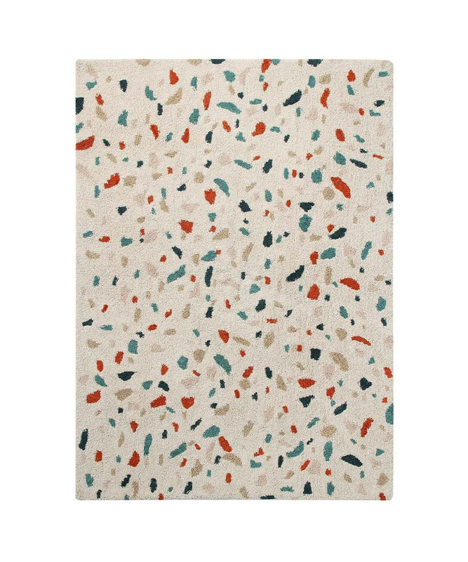 Terrazzo Cotton Abstract Area Rug in White/Red/Blue/Beige