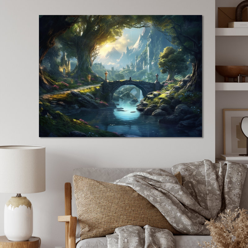 «Waterfall Landscape», reproduction d'art sur toile, lac et rivière - vert et bleu, cascade apaisante, H 12 po x l 20 po