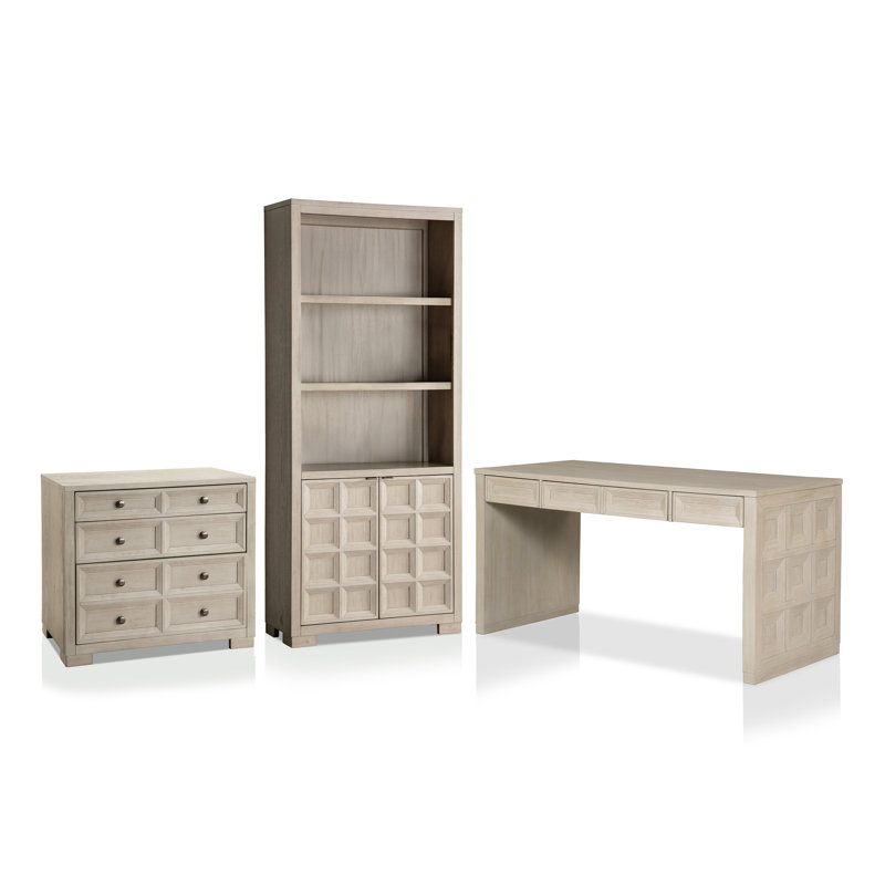 Schell 3-Piece Office Set With Writing Desk, Storage Cabinet And Bookcase