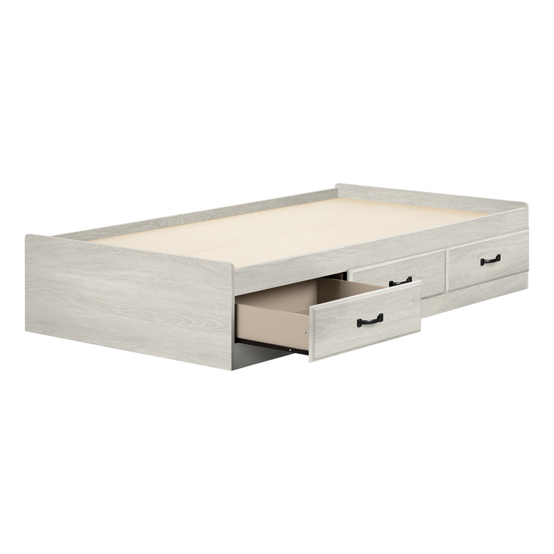 Jasi Wood Standard Bed with 3 Storage Drawers, Twin, Winter Oak
