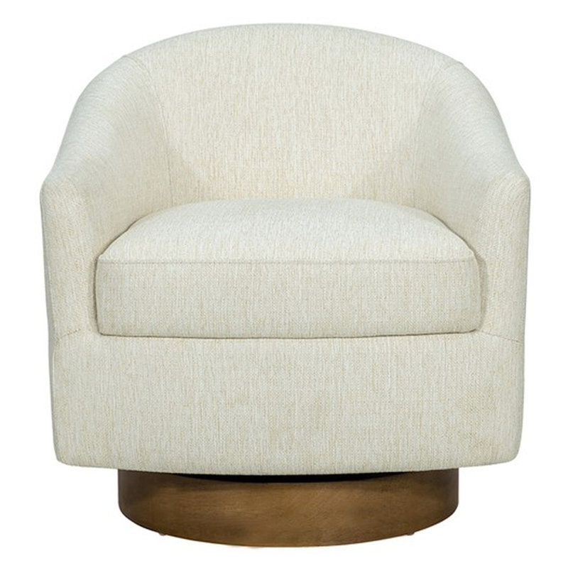 Chaise pivotante rembourrée à base de bois - assise de 19 po de hauteur, dossier de 11 po de hauteur, l 29,5 po x P 29,78 po, H 30 po, entièrement assemblée, tissu crème avec couleur, rotation à 360 degrés, fabrication solide