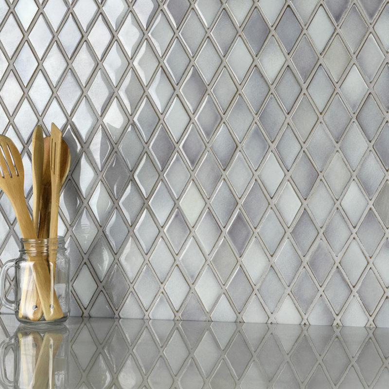 Hudson Kite 10-1/8 " x 11-3/4 " Porcelain Mosaic Floor and Wall Tile, Gray Eye