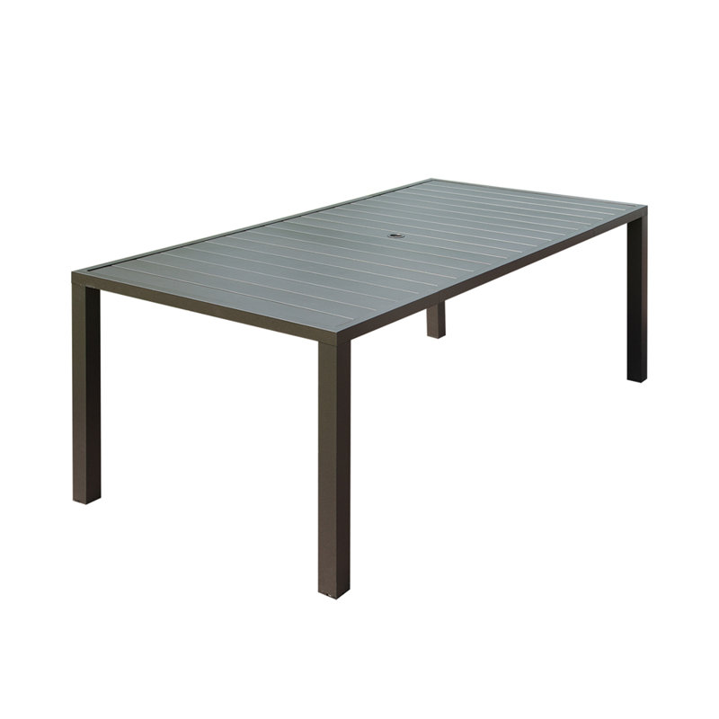 Outdoor Dining Table for 8 Person,Rectangular Slatted Metal Patio Table for Deck Garden Lawn Backyard Use with Umbrella Hole