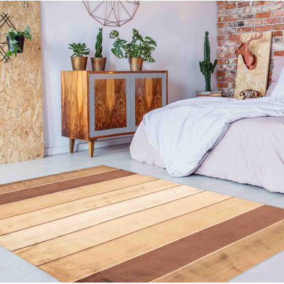 Tapis brun clair noué à la main de conception unique 4 pi 5 po x 6 pi 5 po Jioni