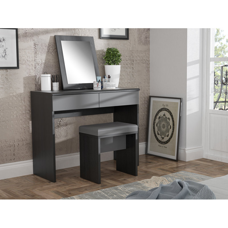 Violette Dressing Table with Mirror, Grey/Black Oak