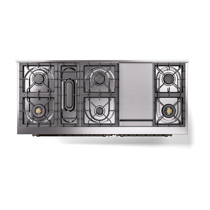 ILVE Nostalgie II Noblesse 60 in Dual Fuel Range, 9 Burner, Griddle, Natural Gas, White/Burnished