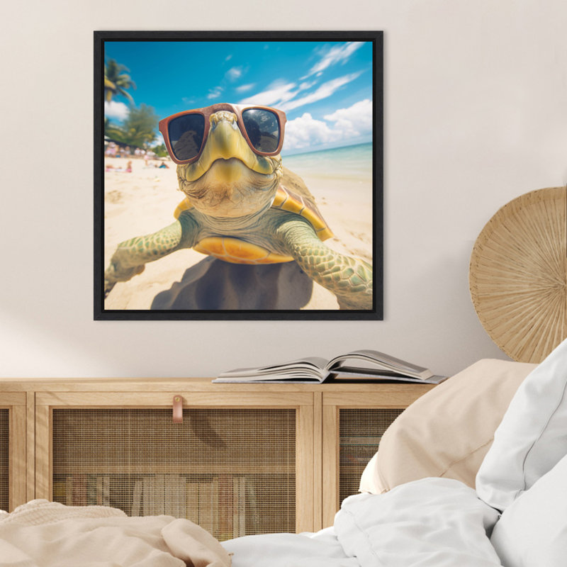 «Funny Animal Turtle Selfie» par The Creative Bunch Studio, reproduction d'art sur toile encadrée, Noir, noir, noir, noir