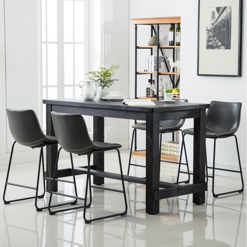 Ensemble de salle à manger à hauteur de comptoir: table et chaises, Gris, Pièces incluses : 5