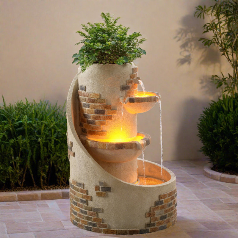 Outdoor Metal Cascade Fountain with Lights