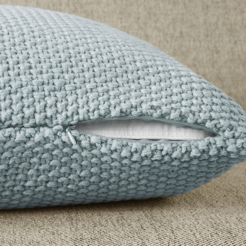Light Blue Acrylic Knit Oblong Pillow Cover 12"x20"
