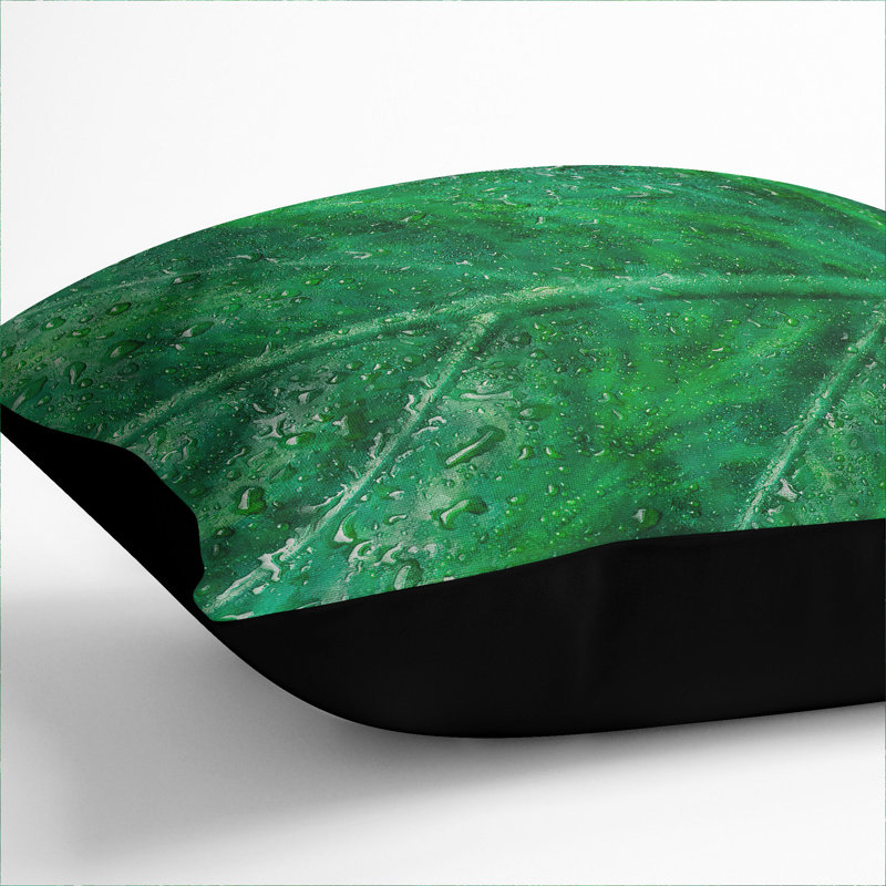 Green Leaf Pattern Square Throw Cushion, Black, 40cm H x 40cm W x 15cm D