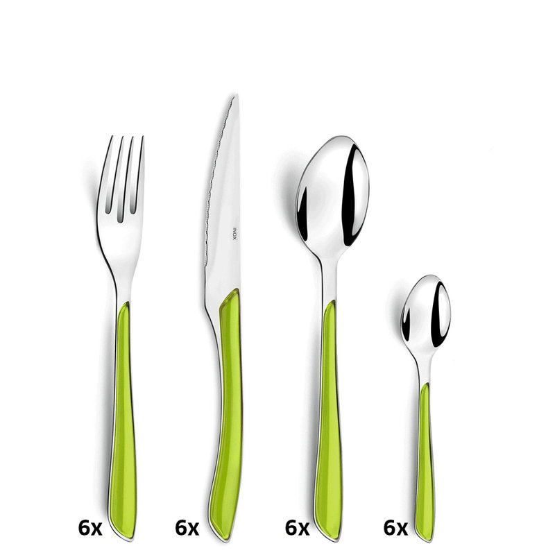 Amefa ECLAT 18/0 Stainless Steel Cutlery Set 24 Piece for 6 People, Anise Green