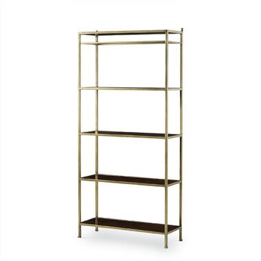Pair Brass Etagere Bookshelves W/glass Shelves 80 X 30