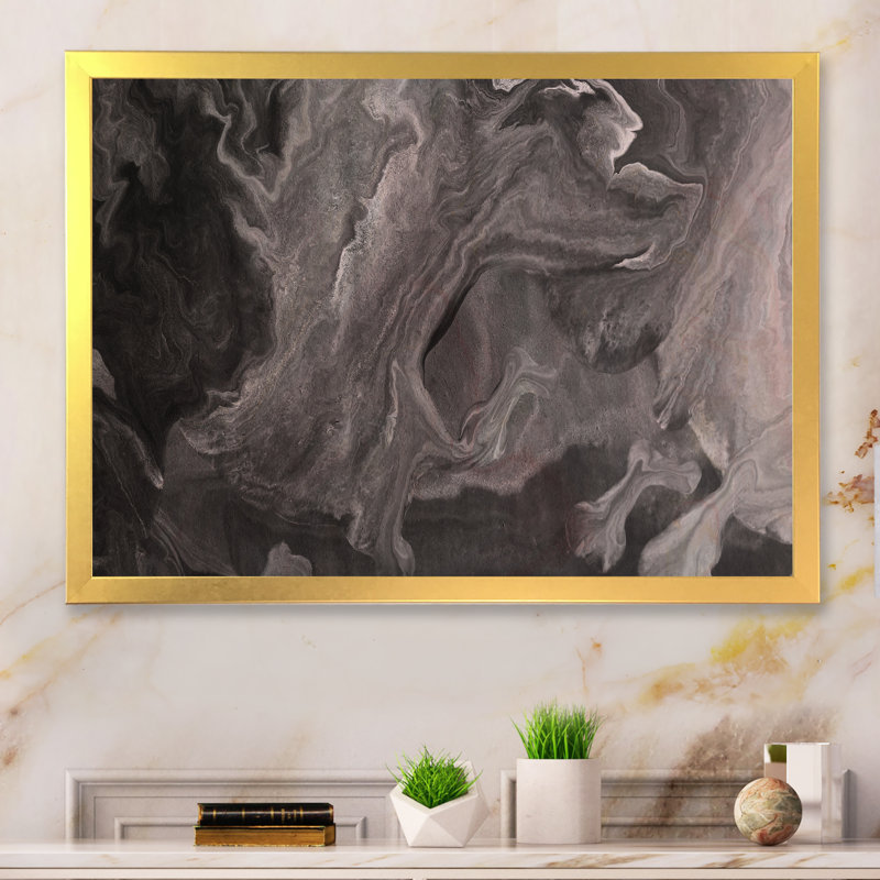 «Wave Art» dans les tons de noir III - impression sur toile, H 24 po x l 36 po x P 1 po, Cadre doré