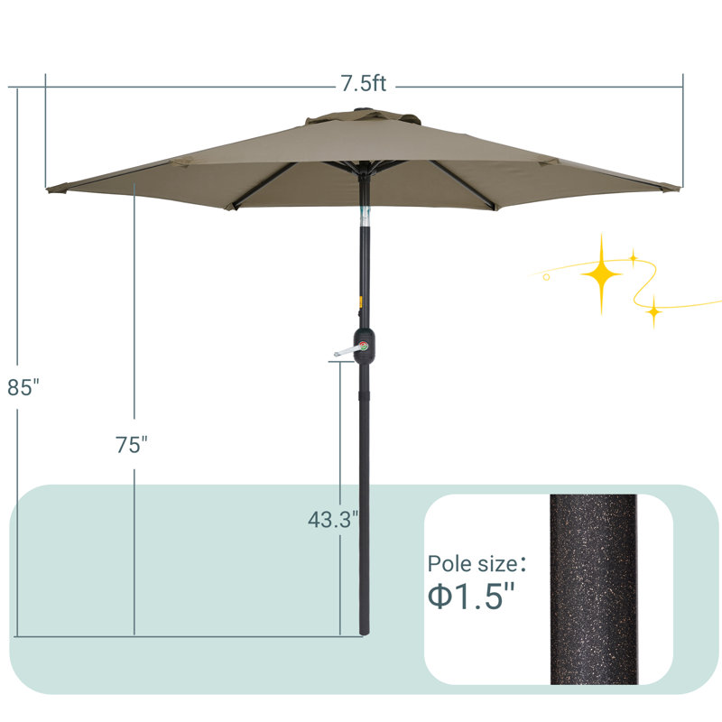 Parasol de table d'extérieur résistant aux intempéries 7,5 pi pour terrasse, terrasse et cour, Taupe