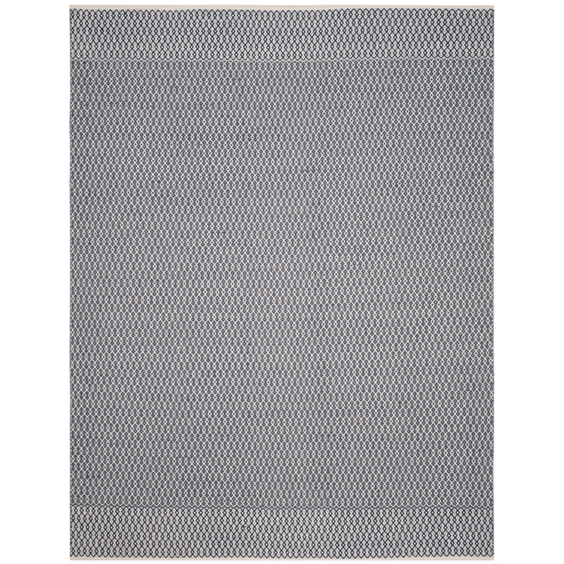 Tapis ivoire / bleu marine en coton tissé à plat à la main Bester, Rectangle 9 pi x 12 pi