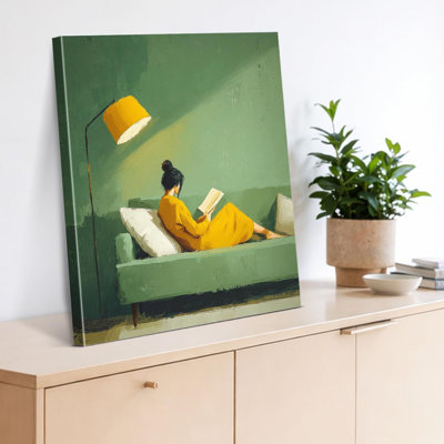 Vintage Woman Reading Green Wall Art Print - Green Bookish Woman Canvas Poster Painting - Book Lover Gifts Wall Decor For Home Reading Nook 8X10 Inch Framed