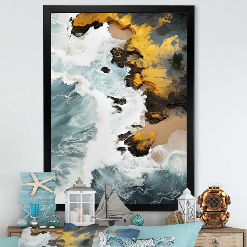 Sable tropical aérien - art mural plage, H 32 po x l 24 po x P 1 po, Cadre flottant brun