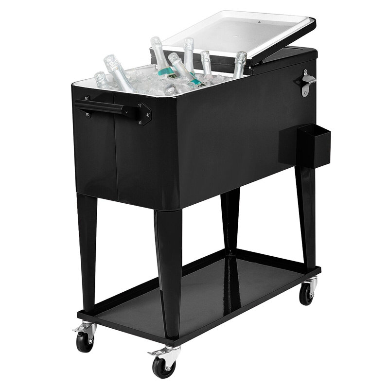 76L Stainless Steel Ice Chest Rolling Cooler Cart Outdoor Wicker Tub Trolley