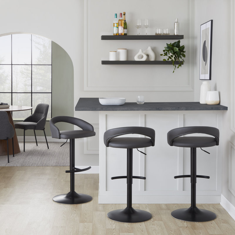 Tabouret de bar Laurenzio, Similicuir gris, Noir, Ensemble de 3