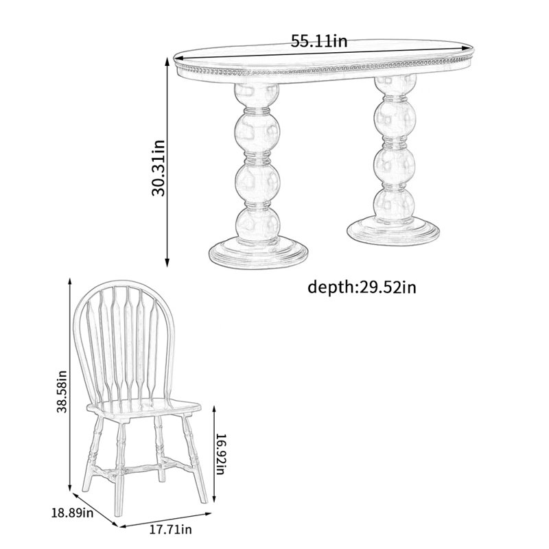 4 - Person Double Pedestal Dining Set, 30.31"H x 29.52"W x 55.11"L
