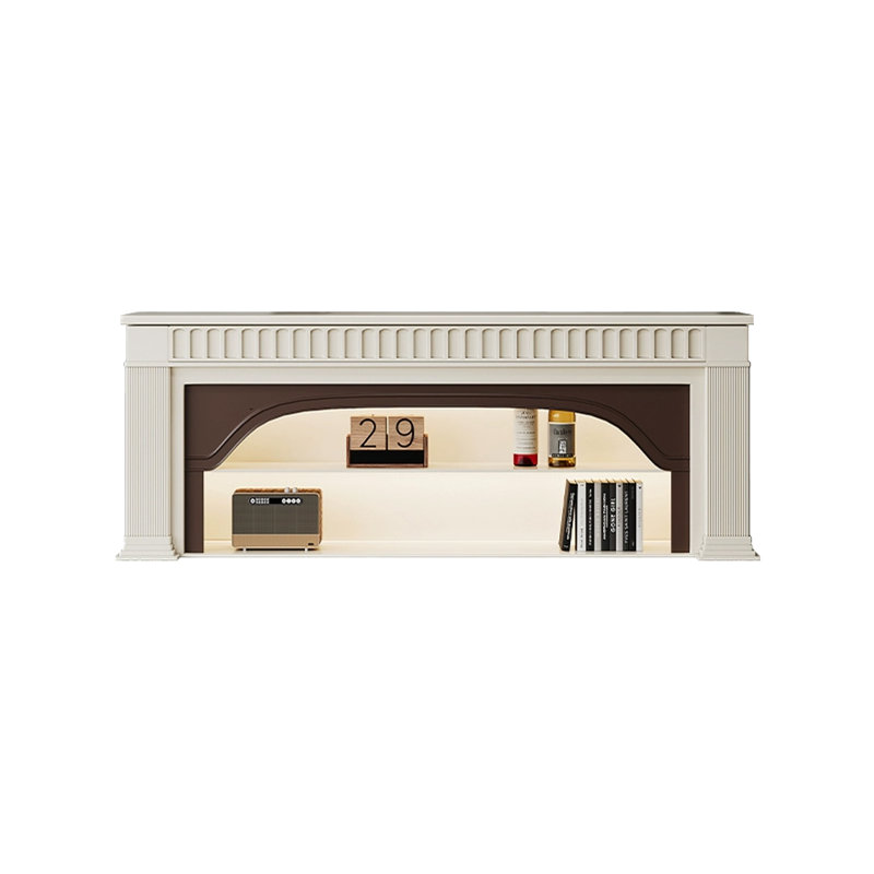 Beige Solid Wood TV Cabinet Fireplace, 27.56" H x 70.87" W x 12.6" D