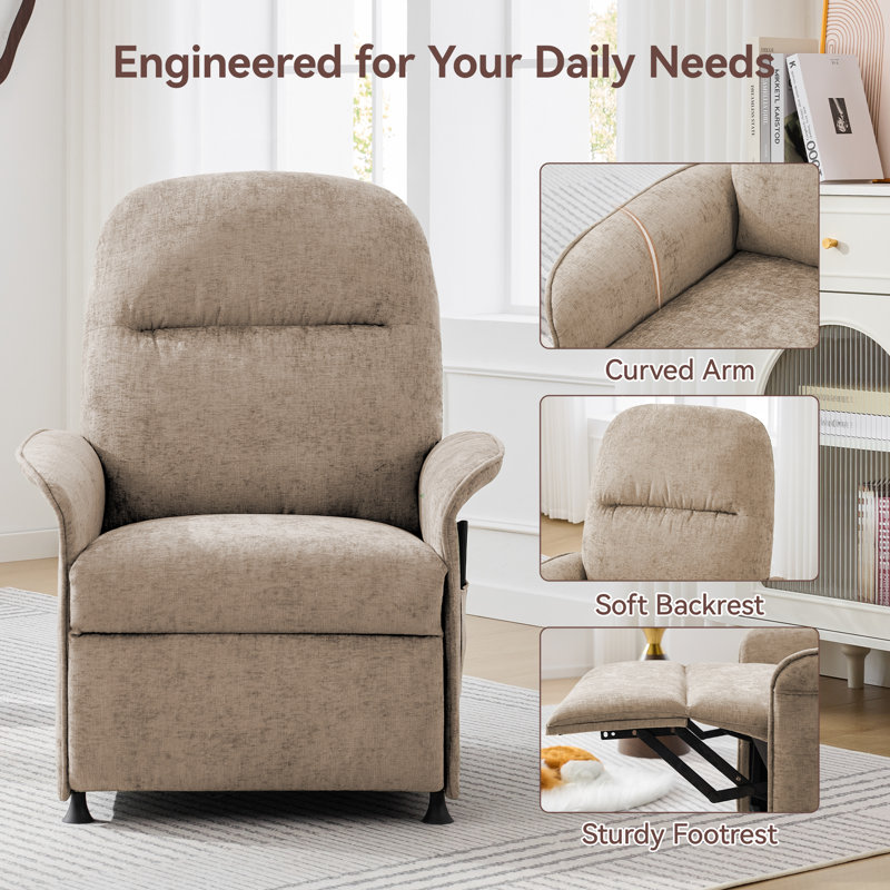 Reclining Chair with Thick Pillow Back, 110°-160° Adjustable, Tan