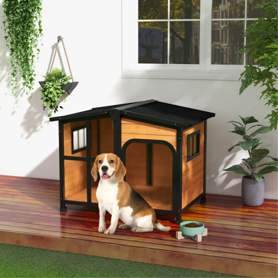 Yellow Wooden Dog House, Suitable For Large Dogs With Openable Roof And Enhanced Airflow Outdoor & Indoor Build Good Airflow, Indoor, 31.9" W X 29.1" H