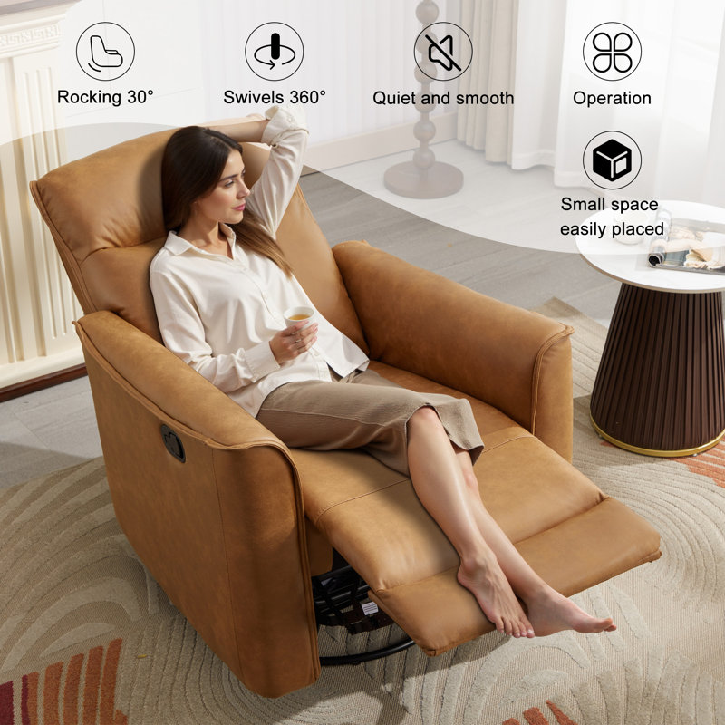 31.5" Wide Modern Ultra Comfortable Swivel And Rocker Manual Reclining Home Theater Seating