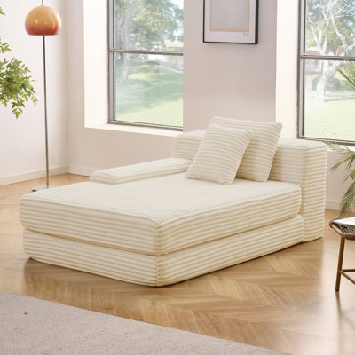 Luxury Upholstered Corduroy Sleeper Chaise Lounges With Pillow Compression Module Couch For Living Room by Mercer41