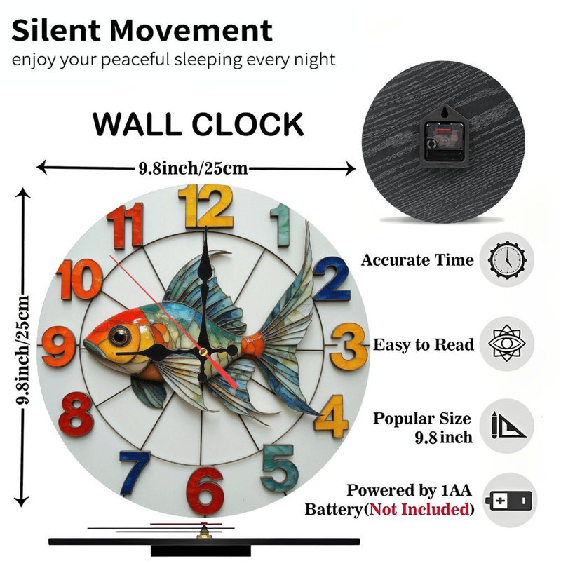 Horloge artistique colorée avec motif de poisson