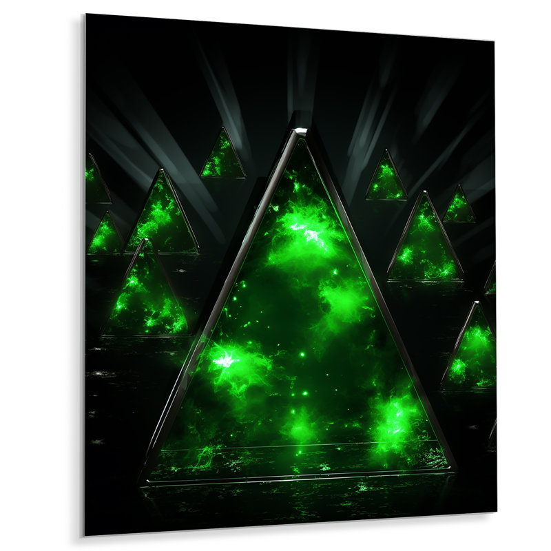 Fractale verte géométrique II - art mural géométrique en métal, H 32 po x l 24 po x P 1 po