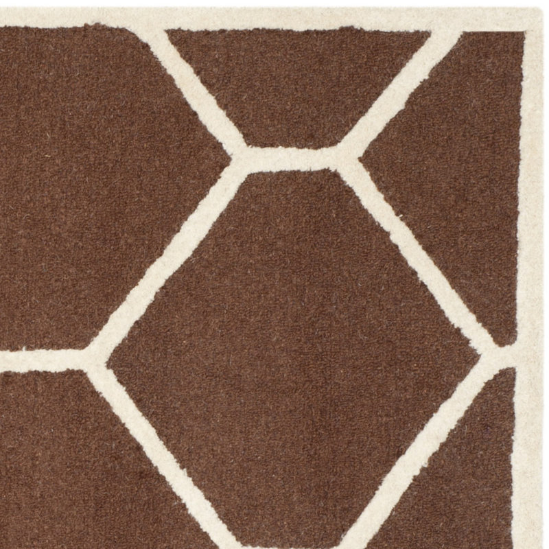 Handmade Dark Brown and Ivory Wool Geometric Area Rug