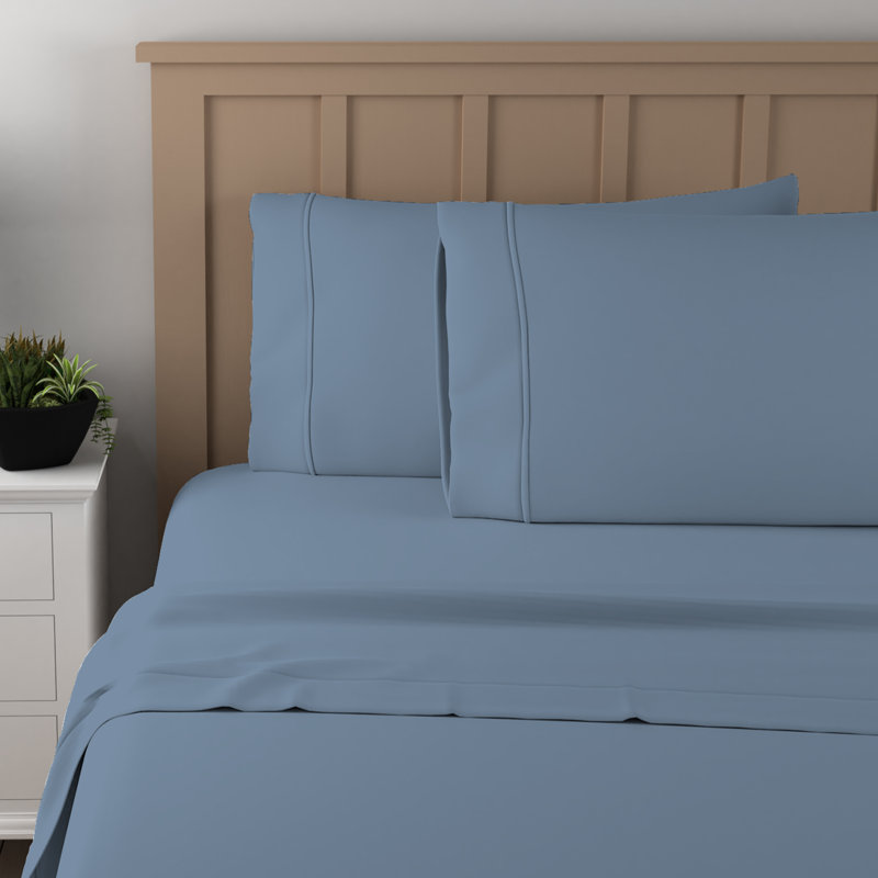 Twin Blue Cotton Percale Flat Sheet Set