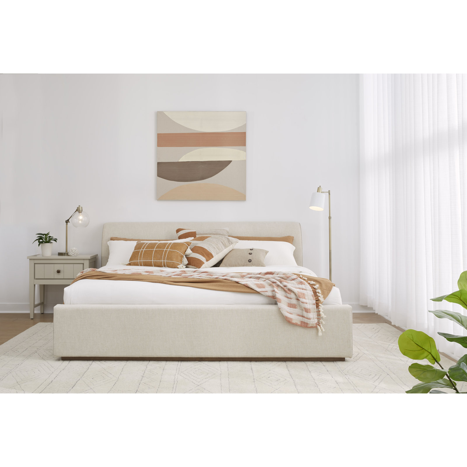 Linen Upholstered Platform Bed, King