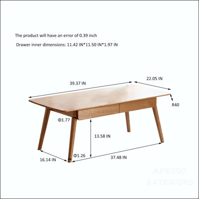 Solid Oak Coffee Table with Two Drawers and Storage Shelf