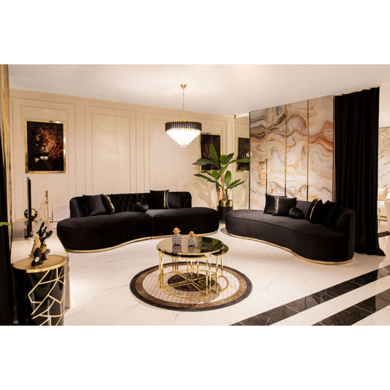Petrisevac Upholstered Curved Sectional Symmetrical, Black Velvet