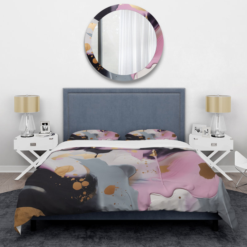 Ensemble de housse de couette rose et or Inner Worlds of Marble III Bed, Housse de couette pour très grand lit et 2 très