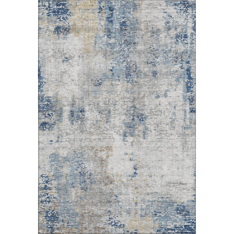 Premium Machine Washable Prisco Blue Rug, Rectangle 3' x 5'