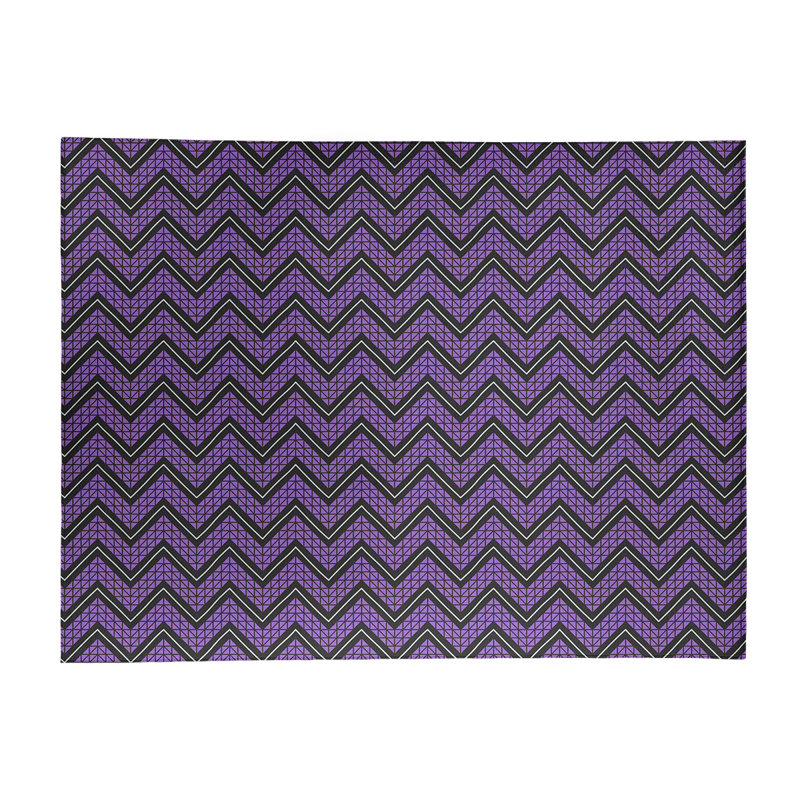 Tapis mauve/noir à chevron tiré à la main, Rectangle 8 pi x 10 pi