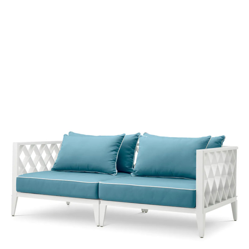 Outdoor 2 - Seat Loveseat, Mineral Blue Cushion/White Frame