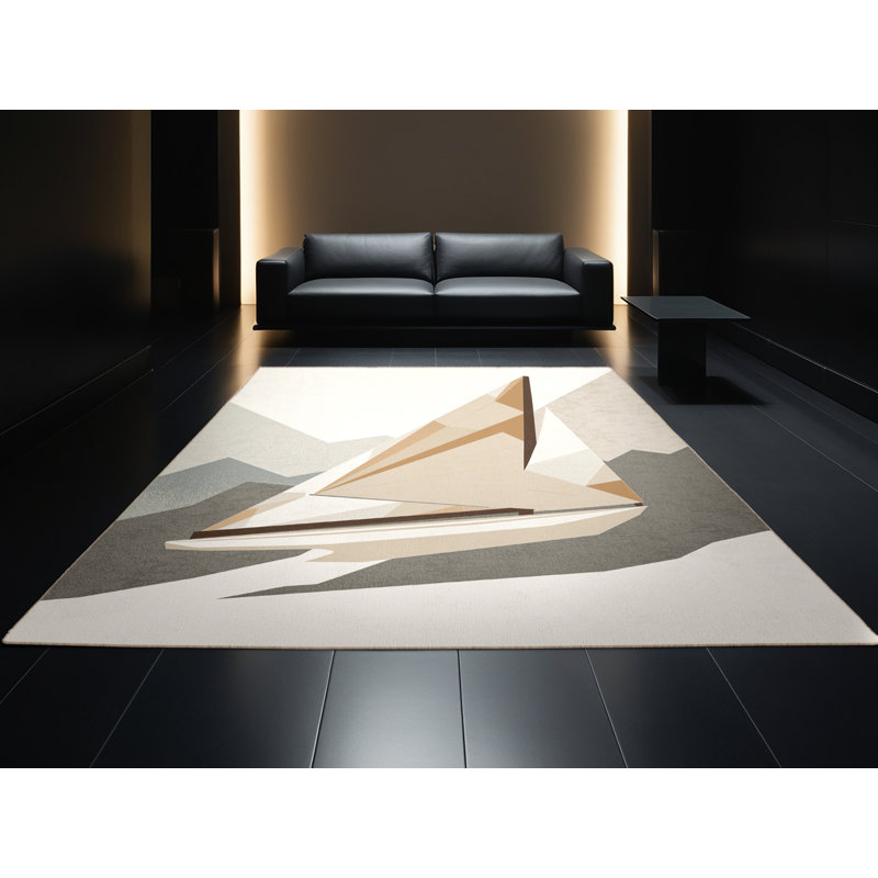 Tapis géométrique beige en toile Cain, 7 x 9