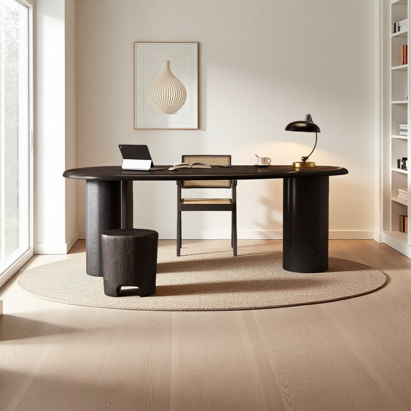 Bureau courbé en bois massif noir